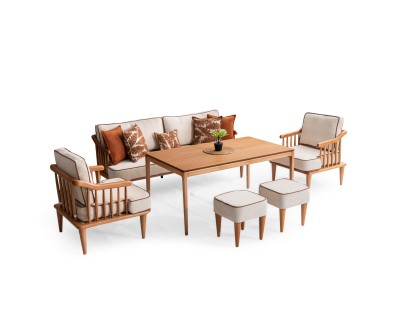 Zen Ahşap Balkon Takımı ( 3+1+1+masa+2 puf )